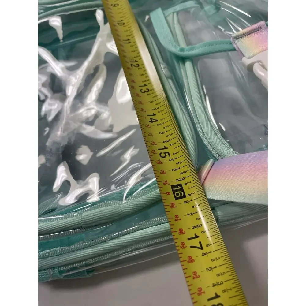 Clear Backpack for Girls Women Heavy Duty Transparent w/Aqua NWOT Backpack L